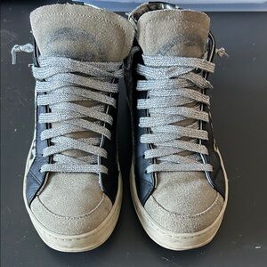 P448 Black and Gray Cheetah High-Top Sneakers